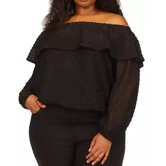 MICHAEL Michael Kors Black Clip Chiffon Off-Shoulder Blouse, NWT, 3X - Picture 1 of 7